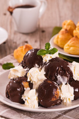 Chocolate profiteroles.