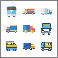 9 lorry icon. Vector illustration lorry set. van and trucks icons for lorry works