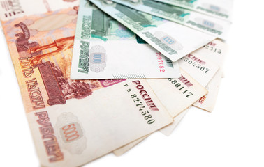 Russian rubles isolated on white background