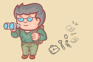 Young business man cartoon adventure concept vector backgrounds