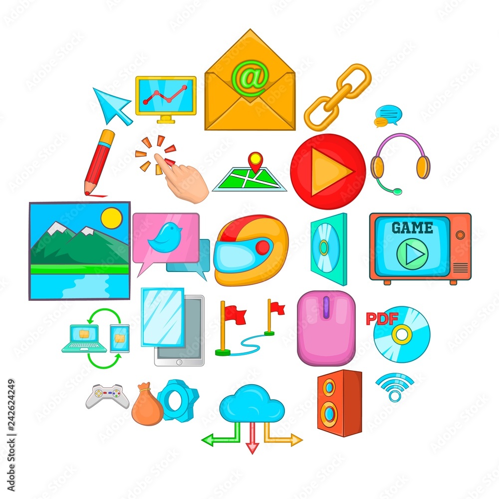 Poster online game icons set. cartoon set of 25 online game vector icons for web isolated on white backgrou
