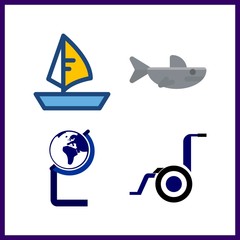 4 ocean icon. Vector illustration ocean set. buggy and shark icons for ocean works