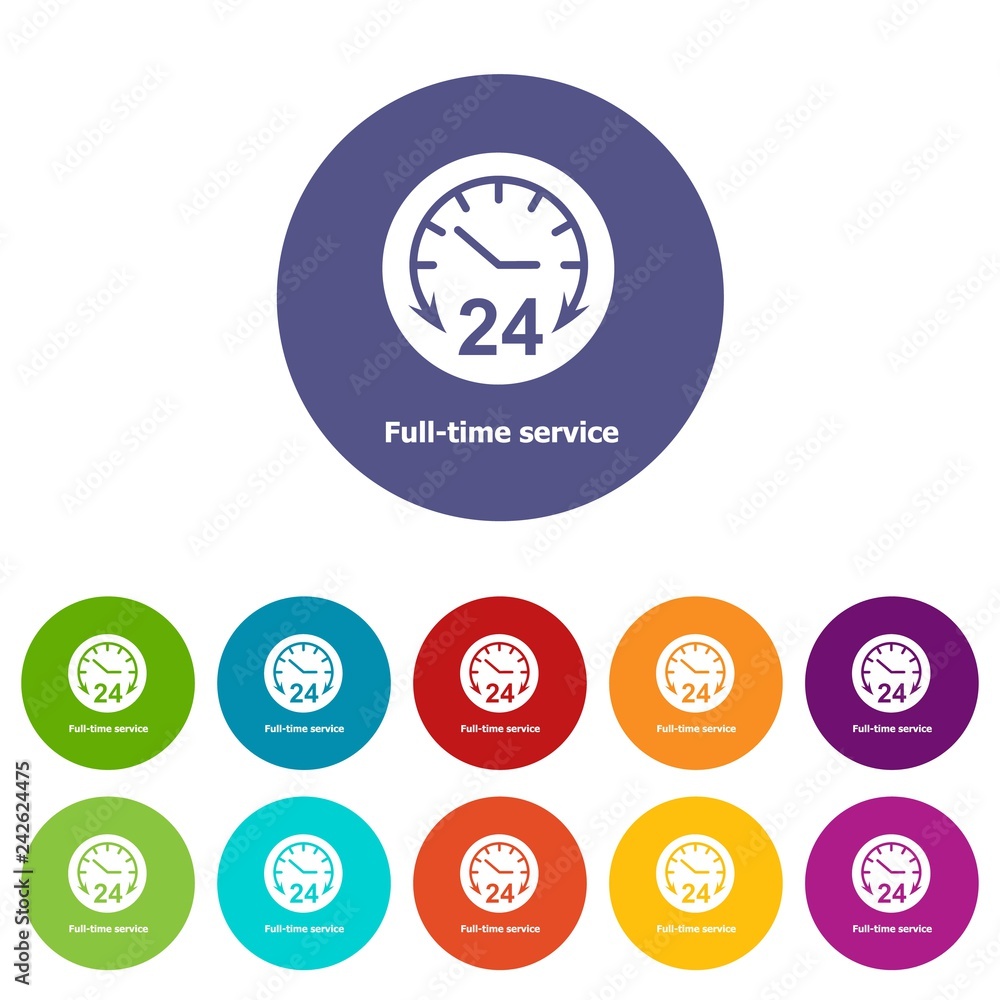 Poster full time service icons color set vector for any web design on white background