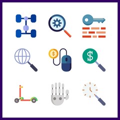 9 engine icon. Vector illustration engine set. scooter and pay per click icons for engine works