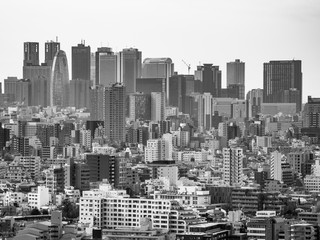 新宿副都心の高層ビル群　モノクロ