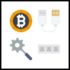 4 internet icon. Vector illustration internet set. socket and bitcoin icons for internet works