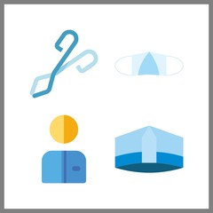 4 protective icon. Vector illustration protective set. crucible tongs and worker icons for protective works