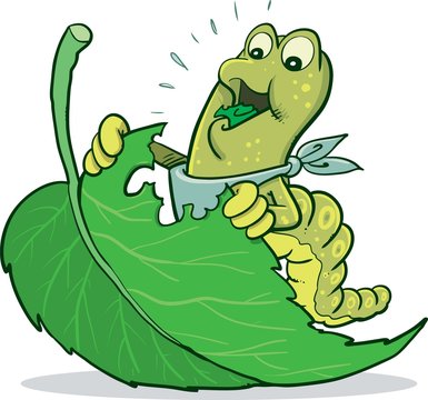Green evil caterpillar eats leaf. Garden pest illustration. - Vector
