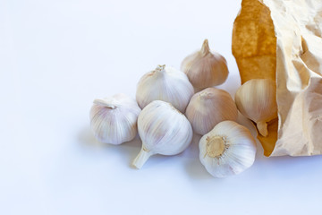 Garlic on white background.