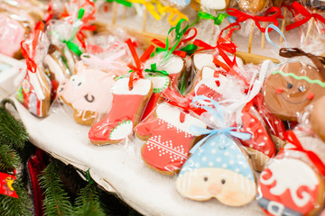 Gingerbread cookies on the Christmas fair, packed