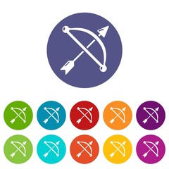 Medieval bow and arrow icons color set vector for any web design on white background