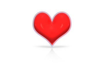 Red glossy love shiny heart shape - symbol Valentine's Day and wedding marriage isolated on white background with reflection effect, 3d render