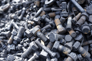 Heap Difference Size of Hex head metal screws pile                 