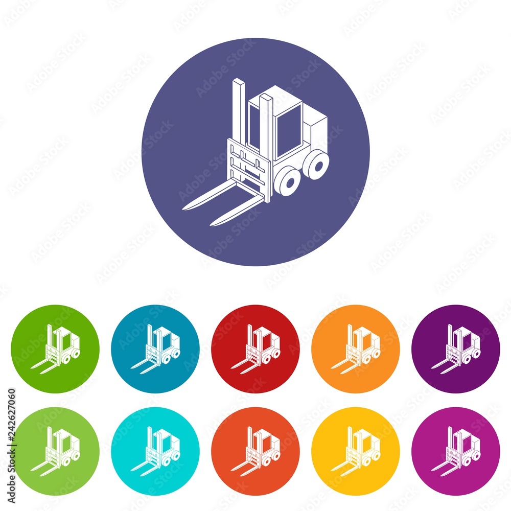 Poster forklift icons color set vector for any web design on white background