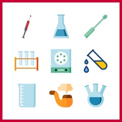 9 tube icon. Vector illustration tube set. needle with blood and test tube icons for tube works