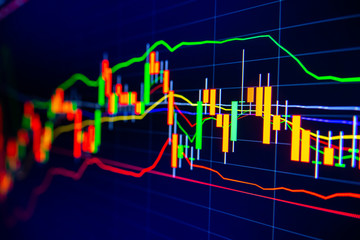 Stock exchange market graph on LED screen for business concept.