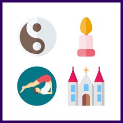 4 meditation icon. Vector illustration meditation set. yoga and candle icons for meditation works