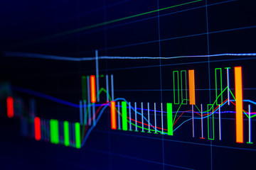 Stock exchange market graph on LED screen for business concept.