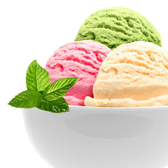 Triple ice cream in bowl