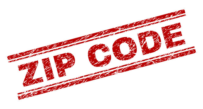 ZIP CODE seal print with grunge texture. Red vector rubber print of ZIP CODE tag with grunge texture. Text caption is placed between double parallel lines.
