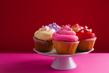 Valentine's day holiday cupcakes on the cake stand