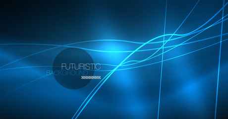 Neon glowing magic background, neon banner, night sky wallpaper. Magic light effect. Christmas abstract pattern.