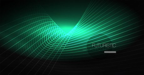 Digital technology abstract background - neon geometric design. Abstract glowing lines. Colorful techno background. Futuristic shape.