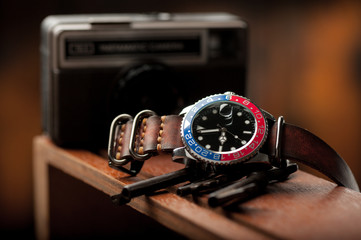 Fototapeta premium men wristwatch with leather strap