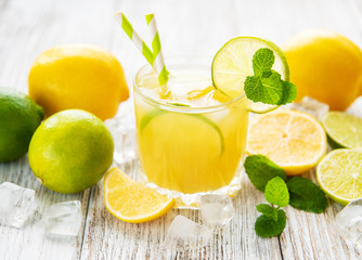 Glass with fresh lemon juice