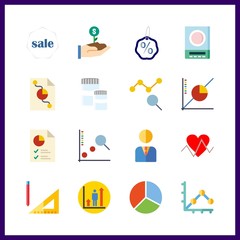16 chart icon. Vector illustration chart set. manager and cardiogram icons for chart works