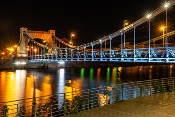 Fototapeta na wymiar Wroclaw city at night, Grunwaldzki Bridge, Poland, Europe