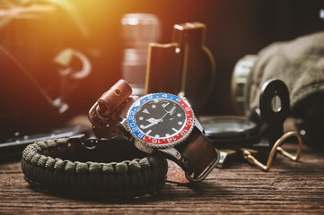 men wristwatch with leather strap