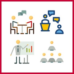 4 discussion icon. Vector illustration discussion set. whiteboard and boss icons for discussion works