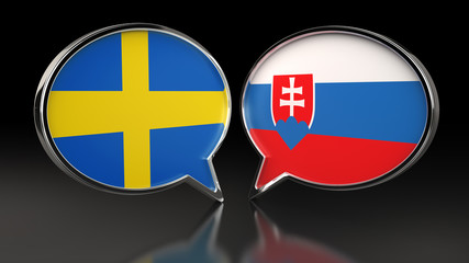 Sweden and Slovakia flags with Speech Bubbles. 3D illustration