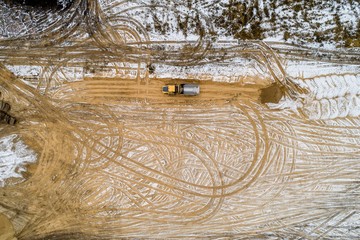 alignment of the construction site with sand, drone shooting