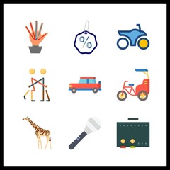 9 fun icon. Vector illustration fun set. bike and cinema icons for fun works