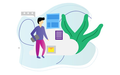 Concept of digital technology, social networks and dialogues through Internet. Vector flat illustration. - Vecto