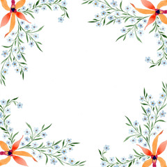 Blue ahd orange floral botanical flower. Watercolour drawing fashion aquarelle isolated.