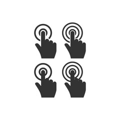 Cursor hand pointer click vector icon set. Mouse pointer finger click with circles simple glyph icons.