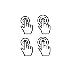 Cursor hand point finger click with circles vector icon set. Mouse cursor hand click simple glyph icons.