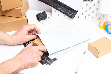 Set of polyethylene bags on office desk