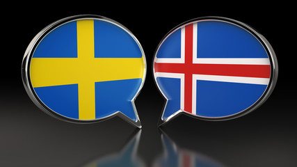 Fototapeta premium Sweden and Iceland flags with Speech Bubbles. 3D illustration