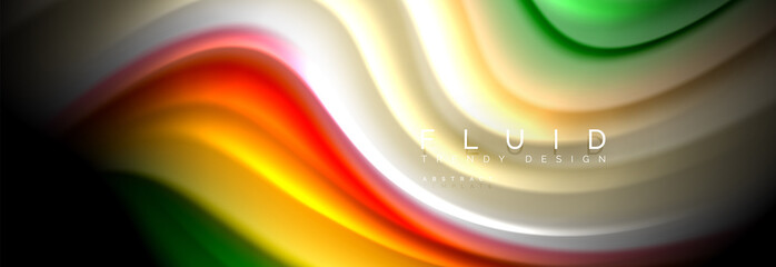Abstract liquid colorful banner. Trendy wavy dynamic design. Fluid color shapes.