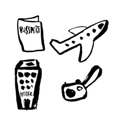 Grunge travel icons set. Hand drawn vector illustration.