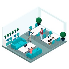 Isometric Coworking Center Freelancer Young People