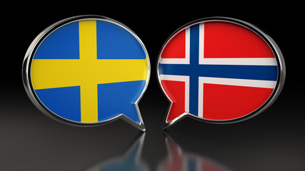 Sweden and Norway flags with Speech Bubbles. 3D illustration