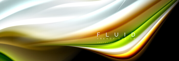 Abstract liquid colorful banner. Trendy wavy dynamic design. Fluid color shapes.