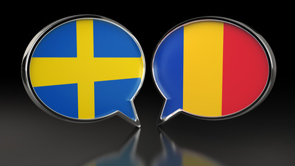 Fototapeta premium Sweden and Romania flags with Speech Bubbles. 3D illustration