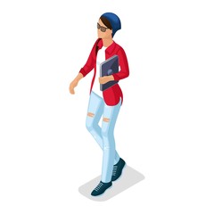 Isometric Girl, Young People Gadgets