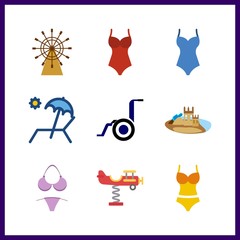 9 sand icon. Vector illustration sand set. sunbed and playground icons for sand works